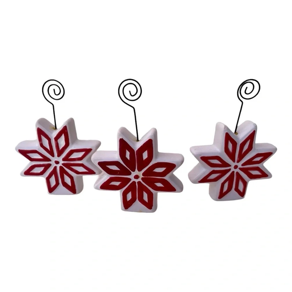 Red & White Ceramic Snowflake Picture Display Stands
